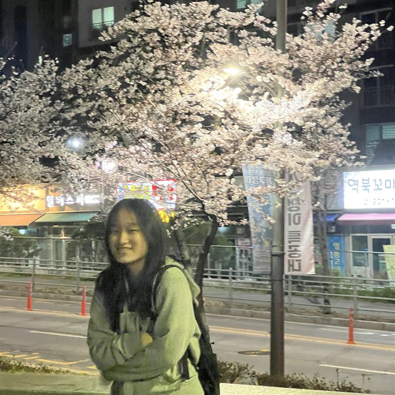 밤 벚꽃 아래에서 웃는 공주님